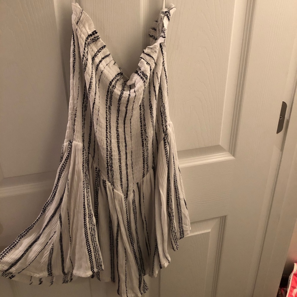 strapless striped romper - opal & oak boutique